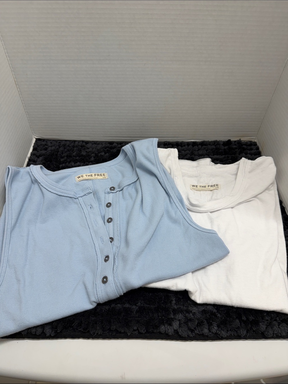 We The Free Ribbed Button Tank Duo - Light Blue & White